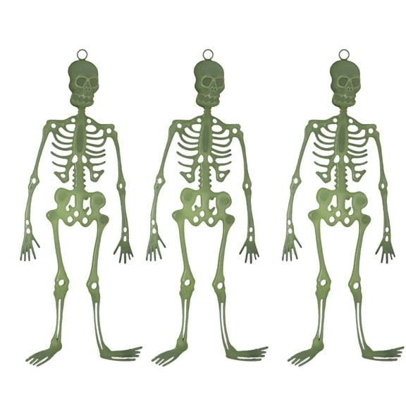 Luxcidy Halloween Small Skeletons Decoration 13.38 Inch Glow in The Dark Plastic Skeletons Figurine Luminous Poseable Mini Skeleton for Halloween Party Favor Decor, 3pc