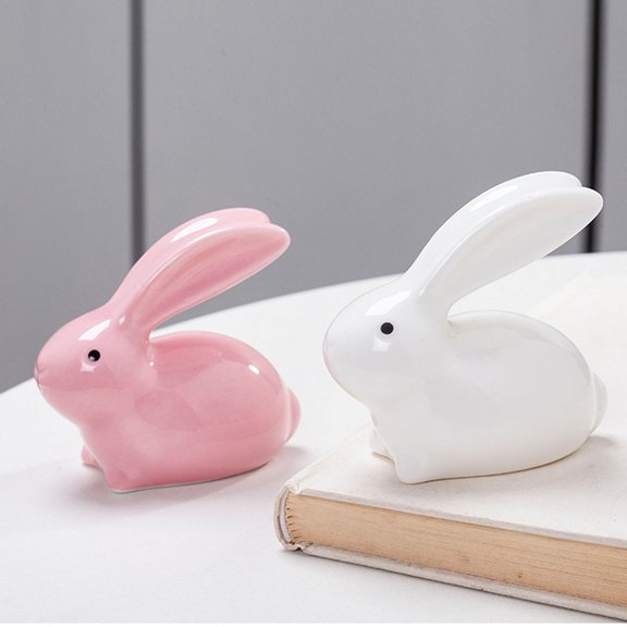 Luxcidy Hand-Made Celadon Jade Rabbit Tea Pet Funny Cute Bunny Statue Kung Fu Tea Tray Decor Lover's Gift Home Office Desk Feng Shui Ornament (1 Set)