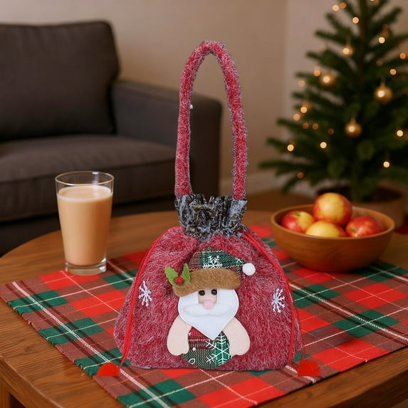 Luxcidy Large Velvet Christmas Gift Bags, 7.87×14.57 Inch Fabric Drawstring Gift Bags, Christmas Bags Gift Sack for Xmas Playing Present Toy (A)