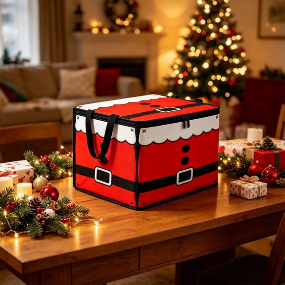 Luxcidy Medium Foldable Storage Box Christmas Print, 16.5x11.8x11.8in Non-Woven Fabric Cube with Lid, Stackable Organizer Bin for Clothes, Blanket & Nursery Storage