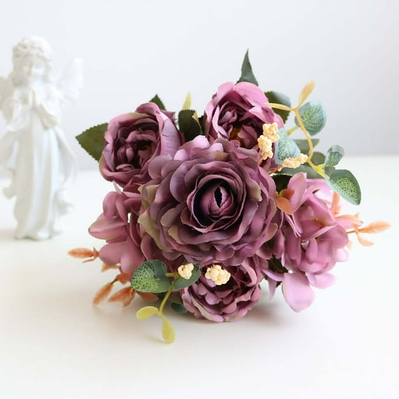 Luxcidy Peonies Artificial Flowers Pink Silk Roses Bulk for DIY Wedding Bouquet, Peonies Artificial Flowers, Artificial Flowers Peonies Bouquet for Centerpiece Table Wedding Party Home Decor(Purple)