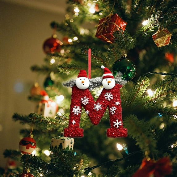 Luxcidy Personalized Christmas Ornaments-Personalized A-Z Letter Ornaments for Christmas Tree, Snowman Christmas Ornaments, Cute Flat Christmas Tree Letter Decoration Gift for Kids(M)