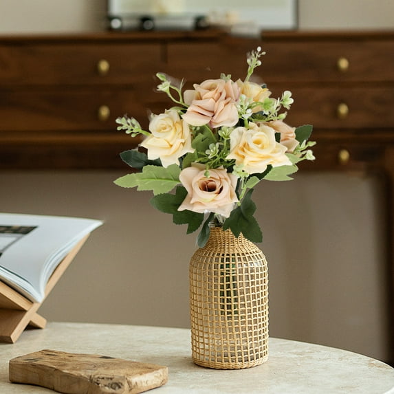 Luxcidy Roses Artificial Flower, Rose Silk Flowers, Plastic Flowers, Plants for Home Hotel Wedding Christmas Office Tables Decor (Yellow)