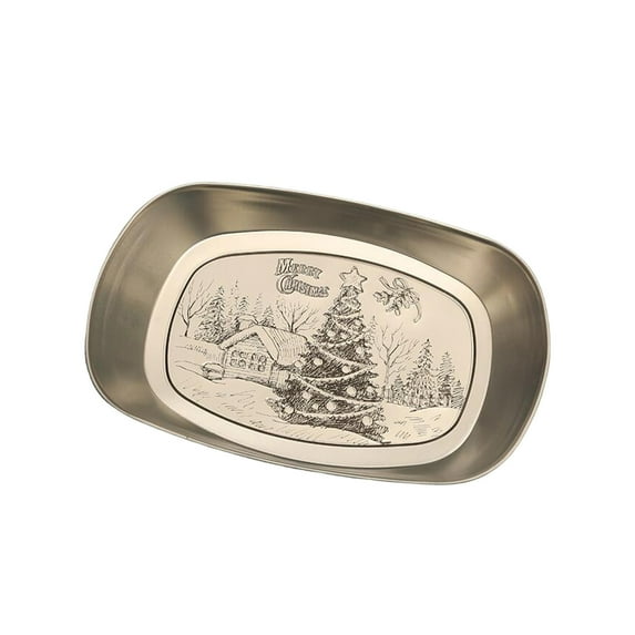 Luxcidy Round Christmas Metal Serving Tray, Christmas European Vintage Iron Tray, Holiday Bread Tray for Christmas Decoration