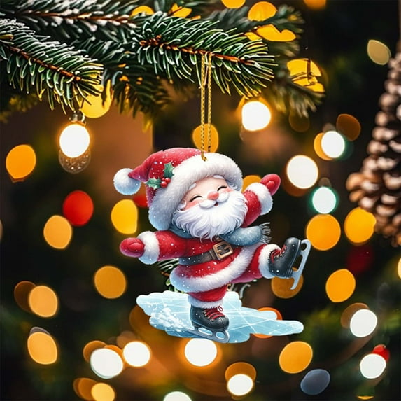 Luxcidy Santa Sleigh and Reindeer Pendant, Christmas Sleigh Decoration, Santa Claus Sleigh Christmas Home Decoration Bedroom Door Acrylic 2D Flat Pendant(D)