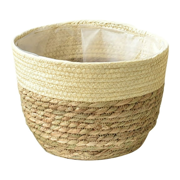 Luxcidy Seagrass Basket for Plant 9.8" Indoor Outdoor Plant Basket with Liner Stylish Natural Plant Containers Flower Pots Decorative for Garden Home Office Desk Farmhouse