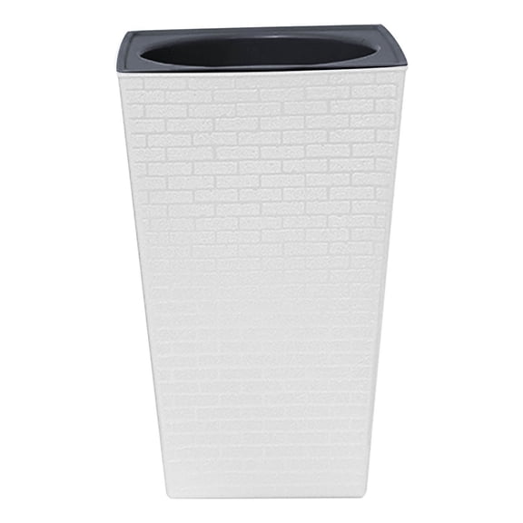 Luxcidy Self Watering Patio Planter Pot, Tall Planters for Outdoor Plants Large Square Planter Flower Pot with Drainage Holes Taper Planter Lightweight Self Watering Plant Pot (White)