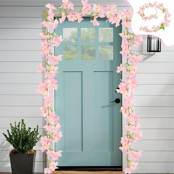 Luxcidy Silk Flower Garland, Artificial Winter Jasmine Garland, Fake Hanging Vines for Wall Home Party Wedding Indoor Outdoor Spring Decor (Light Pink)