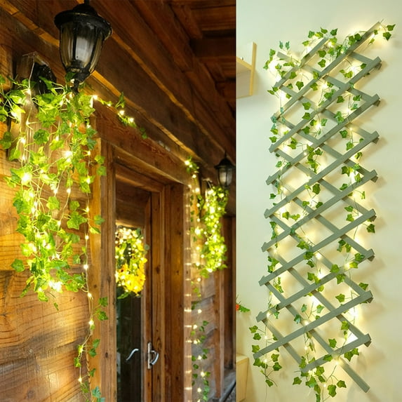 Luxcidy Simulated Ivy Vine Light String Outdoor, 32.8Ft Solar String Lights with Ivy, Solar Plant Vine Lights for Camping Outside Garden Yard Fence Wall