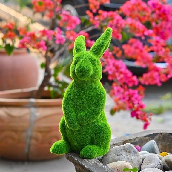 Luxcidy Simulated Plush Rabbit Lawn Ornament, Flocked Home Garden Decor for Courtyard & Grasslands, Cute Outdoor Decorative Figure Easter Decoration (B)