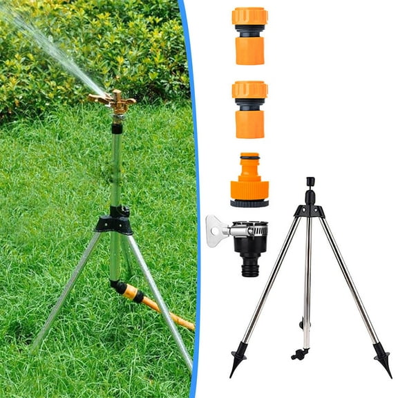 Luxcidy Six Point Connector Rotating Tripod Sprinkler Irrigation Sprinkler: 360 Degree Automatic Rotating Black Sprinkler Telescopic Impact Tripod Sprinkler,for Yard Garden, Large Area