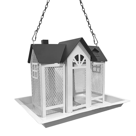 Luxcidy Solar Bird Feeders House for Outside Hanging, Metal Wild Bird Feeder for Outdoors, House Bird Feeder (White)