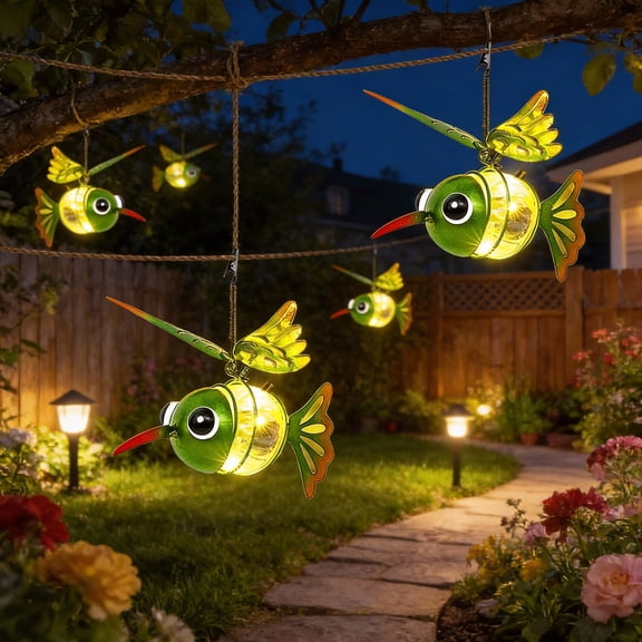 Luxcidy Solar Hummingbird Garden Stake Light, Waterproof Outdoor LED Decor, Green Glowing Bird Ornament for Lawn Patio Yard Decoration