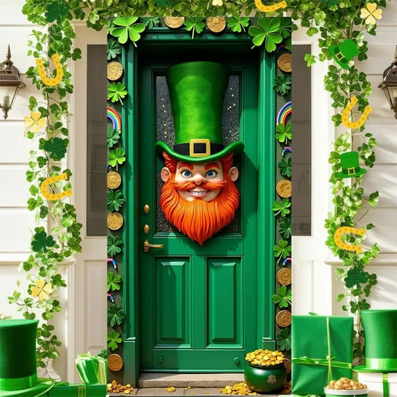 Luxcidy St. Patrick's Day Door Banner, St Patricks Day Door Cover, Irish Shamrock Door Cover Saint Patricks Day Front Porch Welcome Sign St. Patrick's Day Decorations for Home Party 35 x 71IN