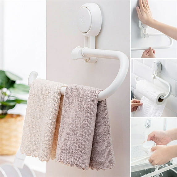 Luxcidy Suction Cup Towel Bar - 12 Inch Removable Hand Towel Holder with Strong Suction, No Drill Shower Towel Rack with 360掳 Rotation & Off Wall Design for Shower Bathroom Kitchen - White - 1 Pack