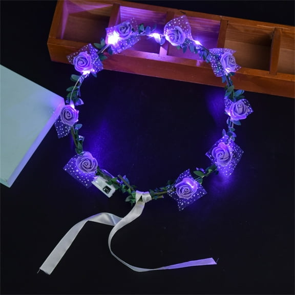 Luxcidy Valentine's Day LED Flower Crown Headband, Light up Flower Crown Garland Headdress Floral Headpiece for Women Hair Accessories Bridal Shower Holiday Birthday Wedding Party(Purple)
