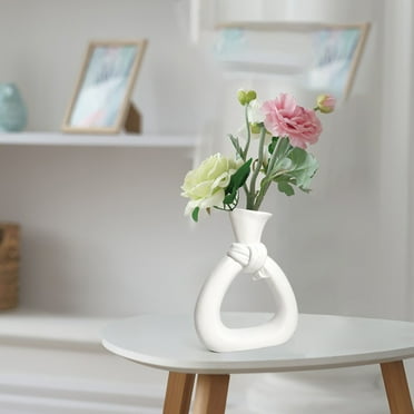 Luxcidy Vases for Home Decor, Modern Ceramic Abstract Vase Kitchen Table Centerpieces, Black Hollow Flower Vase - for Table, Bookshelf, Mantel and Entryway Decor (White,Large)
