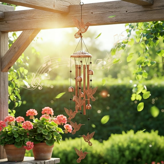 Luxcidy Vintage Metal Wind Chime, 36in Ornament Animals, Outdoor Garden Decor for Patio, Yard Rust-Resistant Hanging Wind Chime with Gentle Sound (A)