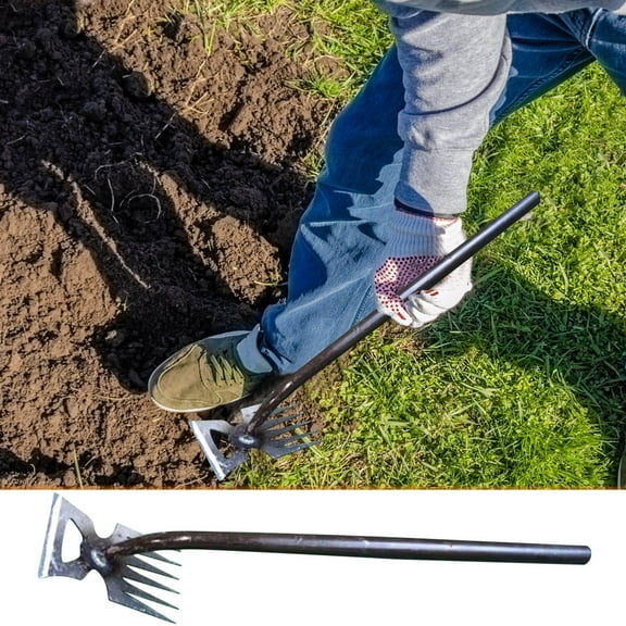 Luxcidy Weed Removal Tool, Garden Weeding Tools Manganese Steel Hand Weeder Tool with Handle, 6 Teeth Dual Purpose Manual Weeders Tool Weed Pulling Tool for Garden (IronHandle)