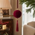 thumbnail image 1 of Luxcidy Wine Red Flocked Christmas Bauble with Tassel, 8 cm Embossed Velvet Ball Ornament for Gift Wrapping Present Topper and Holiday Package Accessory Decor, 1 of 7