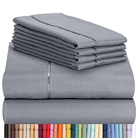 Luxclub Cooling 4 piece Microfiber Bed Sheets & Pillowcases, Twin - Silver, High Thread Count 1800 Series, Extra Deep Pocket Wrinkle Free Breathable Sheet Sets