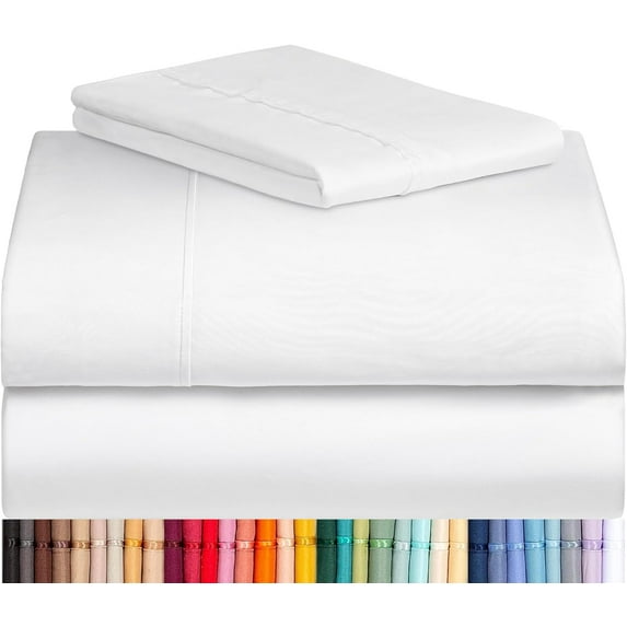 LuxClub 3C Twin XL Sheet Set, Deep Pockets Wrinkle Free Cooling Bed Sheets Hotel Bedding for Women, Men, Includes 1 Fitted Sheet, 1 Flat Sheet and 1 Pillowcase-Silky Soft White