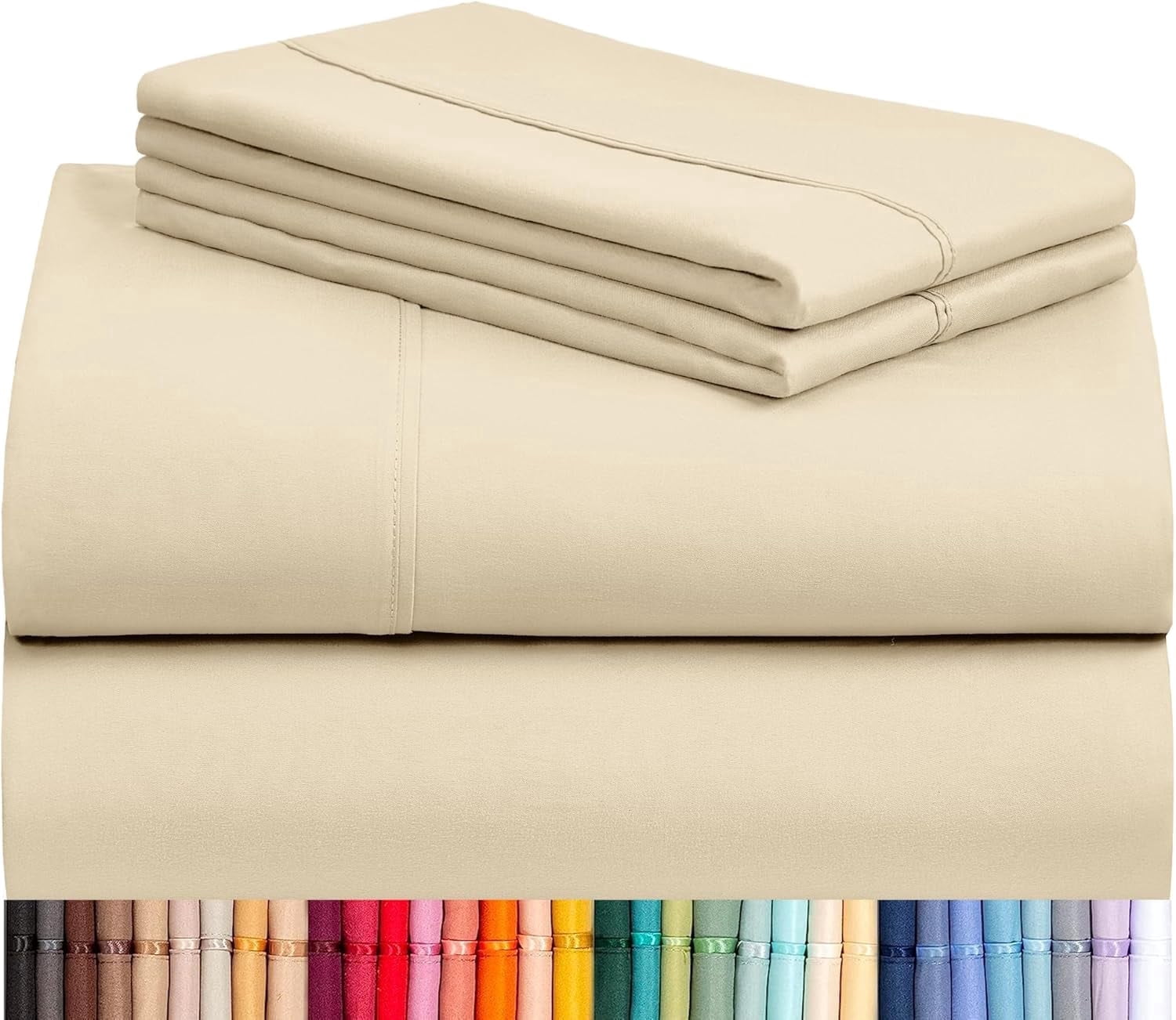 Luxclub Queen Cooling Sheets Set, Ultra Soft Microfiber Bedding, Deep Pocket, Wrinkle Free, Cream, 4 Piece