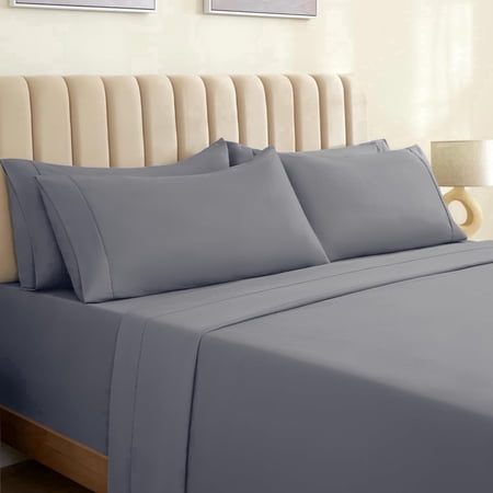 Luxclub queen cooling sheet set, microfiber moisture-wicking, silver, 6-piece