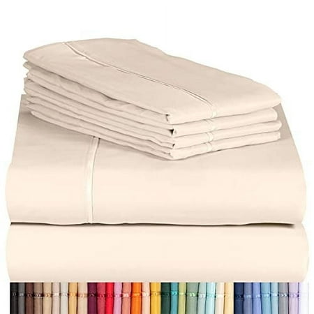 Luxclub Full Cooling Sheets Microfiber Bed Sheet Set, Wrinkle Free Breathable, Deep Pocket 18", Cream, 6 Piece