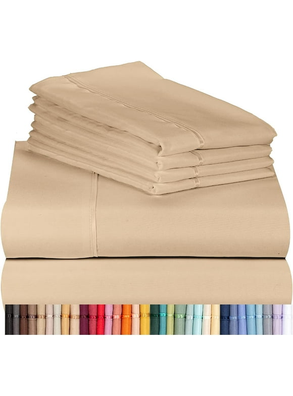 Luxclub Cooling 6 pc Microfiber Sheet Set, Light Khaki California King- Soft, and Deep Pocketed Comfortable Bed Sheets