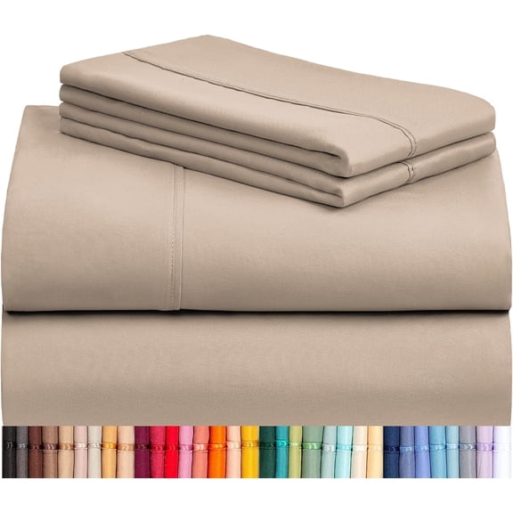 LuxClub 4PC King Sheet Set, Deep Pockets Wrinkle Free Cooling Bed Sheets Hotel Bedding for Women, Men, Includes 1 Fitted Sheet, 1 Flat Sheet and 2 Pillowcases-Silky Soft Light Khaki