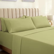 LuxClub 4 Piece Sheet Set Bed Sheets Deep Pockets 16" Wrinkle Free Cooling Machine Washable Hotel Bedding Silky Soft, Lime, King Size