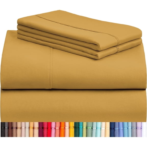 Luxclub Microfiber King Bed Sheet Set, King Medallion Gold, 4 Piece, Deep Pocket Cooling Wrinkle Free, Soft Hotel Bedding