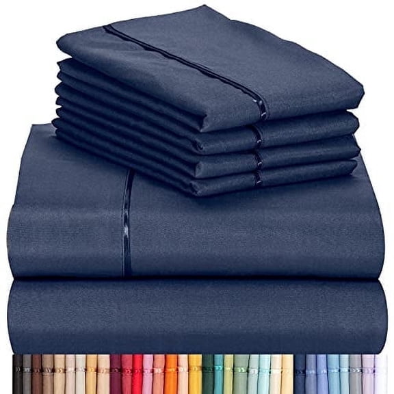 Luxclub Full Cooling Sheets Microfiber Bed Sheet Set, Wrinkle Free Breathable, Deep Pocket 18", Navy, 6 Piece