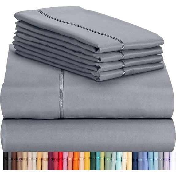 Luxclub Cooling 6 pc Microfiber Sheet Set, Silver Full- Soft, and Deep Pocketed Comfortable Bed Sheets