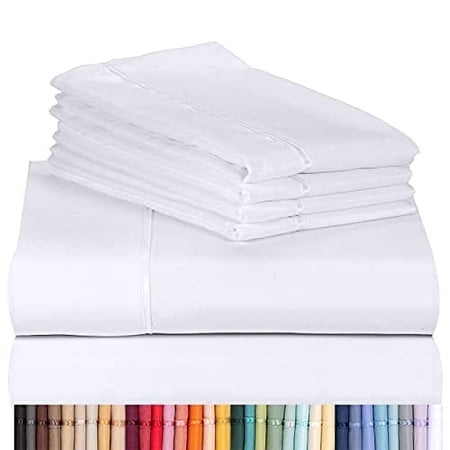 Luxclub Queen Cooling Sheets Set, Ultra Soft Microfiber Bedding, Deep Pocket, Wrinkle Free, White, 6 Piece