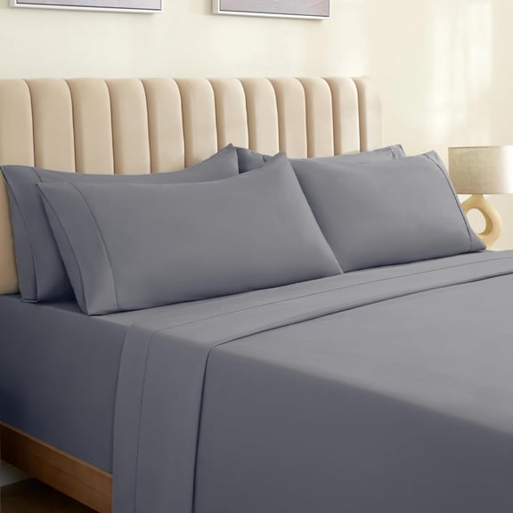 Luxclub King Cooling Sheets Set, Soft Microfiber Bed Sheet with Deep Pockets and Wrinkle Resistant Fabric, Silver, 6 Piece