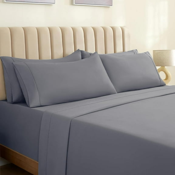 Luxclub Cooling 6 piece Ultra Soft Microfiber Bed Sheets & Pillowcases, King - Silver, High Thread Count 1800 Series, Extra Deep Pocket Wrinkle Free Breathable Sheet Sets