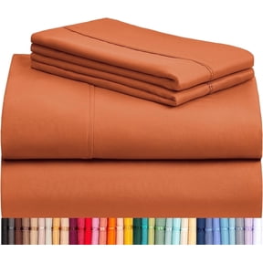 LuxClub Queen Cooling Sheet Set, Deep Pockets, Wrinkle-Free Silky Soft Bedding, Autumn Orange, 4 Piece