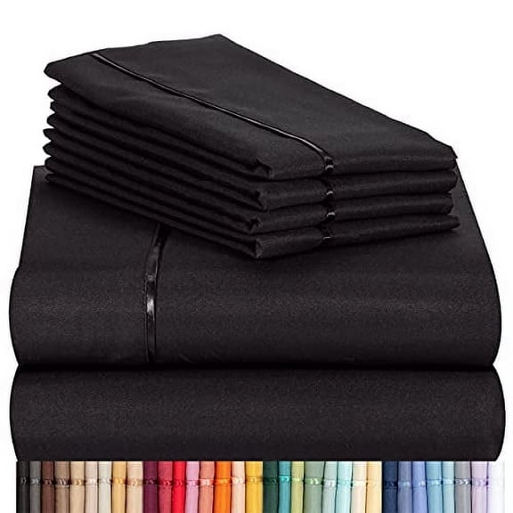 Luxclub Cooling Ultra Soft Microfiber Bed Sheets and Pillowcases, 6 Piece Queen Sheet Set, Extra Deep Pocket, Black