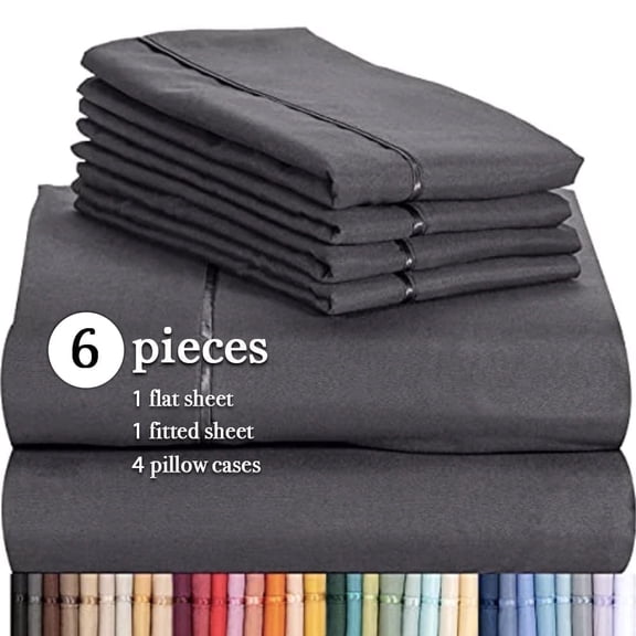 Luxclub Cooling Microfiber Bed Sheets & Pillowcase Set, Ultra Soft, 6-Piece, Queen, Grey