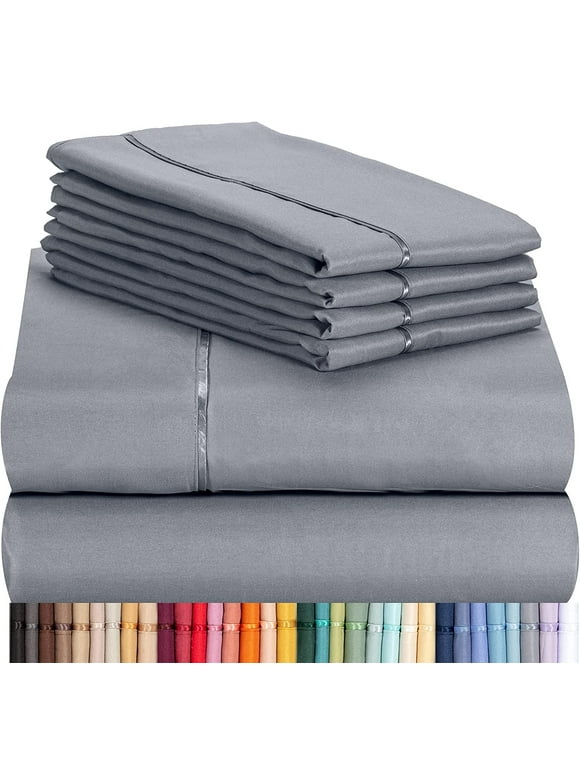 Luxclub Cooling 6 piece Ultra Soft Microfiber Bed Sheets & Pillowcases, Queen - Light Grey, High Thread Count 1800 Series, Extra Deep Pocket Wrinkle Free Breathable Sheet Sets