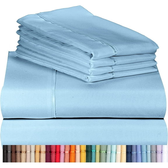 Luxclub Cooling 6 piece Ultra Soft Microfiber Bed Sheets & Pillowcases, Queen - Sky Blue, High Thread Count 1800 Series, Extra Deep Pocket Wrinkle Free Breathable Sheet Sets