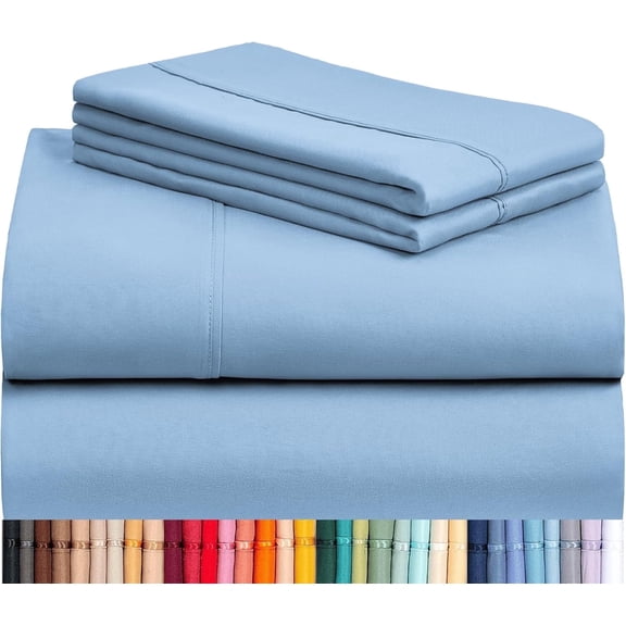 Luxclub Queen Cooling Sheets Set, Ultra Soft Microfiber Bedding, Deep Pocket, Wrinkle Free, Sky Blue, 4 Piece