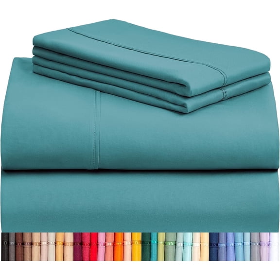 Luxclub Queen Cooling Sheets Set, Ultra Soft Microfiber Bedding, Deep Pocket, Wrinkle Free, Teal, 4 Piece