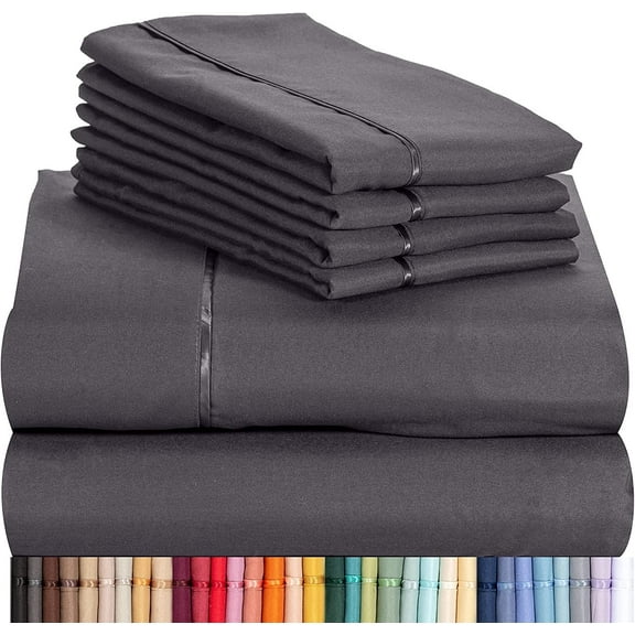 Luxclub Cooling 7 pc Microfiber Sheet Set, Dark Grey Split King- Soft, and Deep Pocketed Comfortable Bed Sheets