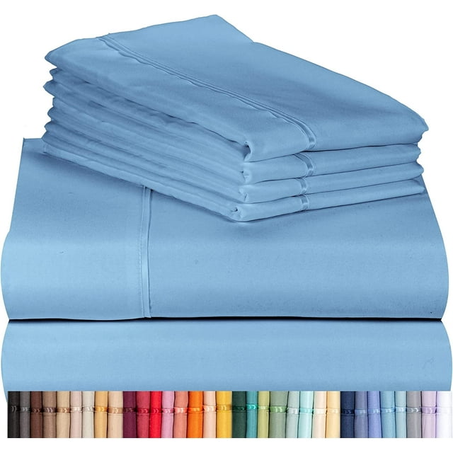Luxclub Cooling 7 pc Microfiber Sheet Set, Denim Split King- Soft, and Deep Pocketed Comfortable Bed Sheets
