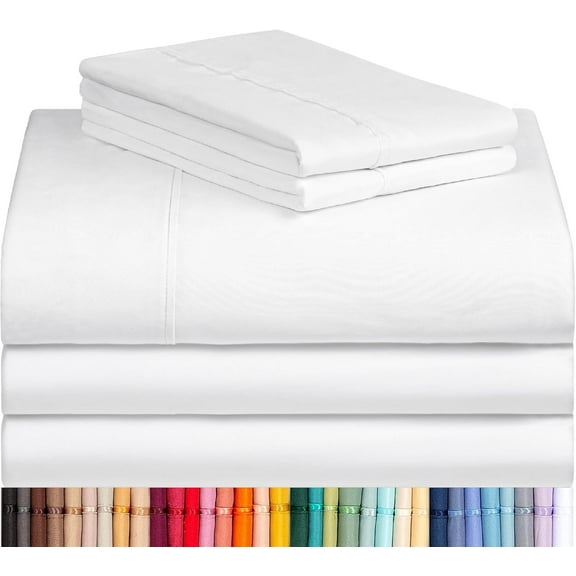 LuxClub 5PC Split King Sheet Set Bed Sheets Deep Pockets Wrinkle Free Cooling Sheets Machine Washable Hotel Bedding Silky Soft - White Split King