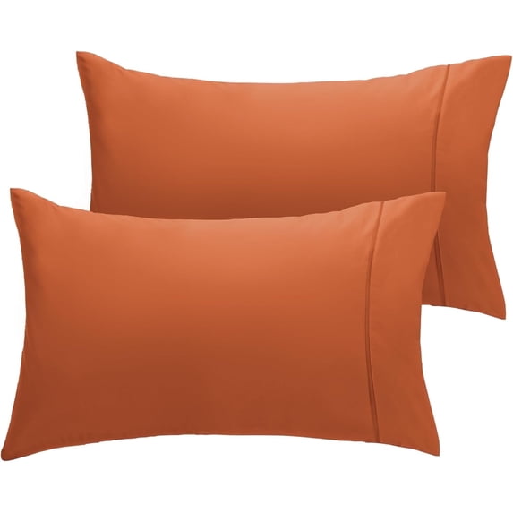 Luxclub Cooling Pillowcases, Wrinkle-Free Satin Trim, Machine Washable, Queen, Autumn Orange, 2 Pack