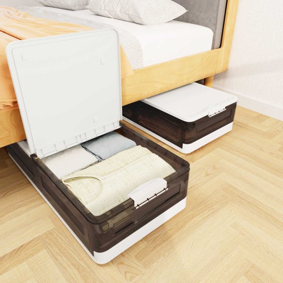 Luxdecor 1 Pack Plastic Under Bed Storage Drawers with Wheels-Long Underbed Storage Bins with Lids,9in H Large Under Bed Containers Rolling, 88QT Storage Bins for Clothes(Foldable)